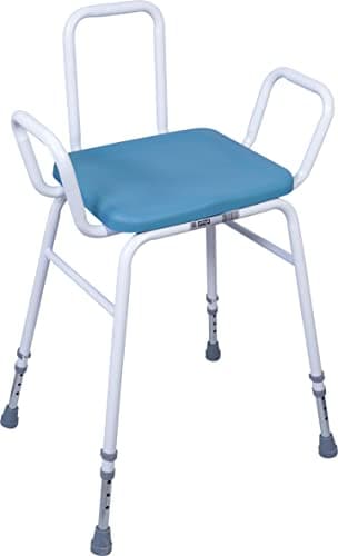 Image of Aidapt Multi Use Perching Stool Comfy,Wipe Clean PU Seat.Height Adjustable with Arms,Integral Backrest,Non-Slip Ferrules,Safety,Elderly,Recovery from Hip Surgery.Delivered Assembled,NO TOOLS REQUIRED