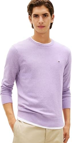 Image of Tommy Hilfiger Men's Essential Ssnl Cotton Crew Neck MW0MW39999 Pullover Sweater, Purple, S