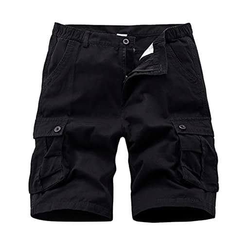 Image of iCKER Mens Multi-Pocket Cotton Shorts Camo Cargo Shorts Loose Fit Camouflage Short,Black,42