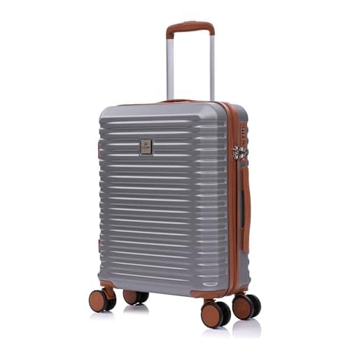 Image of Rocklands Cabin Suitcase 55x40x20cm Hard Shell Lightweight 4 Dual Spinner Wheels Trolley Luggage Carry On Bag Ryanair, Easyjet Approved, TSA Lock (Grey, Small 20")