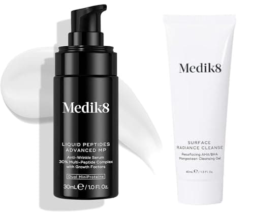 Image of Medik8 Surface Liquid Peptides Advanced MP (30ml) Radiance Cleanse Travel Size (40ml) - Anti Wrinkle Serum With Breakthrough Bio-Technology & Resurfacing AHA/BHA Mangosteen Cleansing Gel