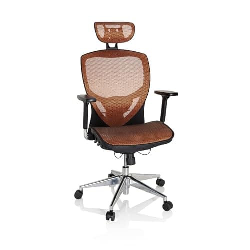 Image of hjh OFFICE, 657020, Luxury Executive Chair, swivel office chair, VENUS ONE, orange, mesh, High end office chair, high ergonomic backrest with headrest, lumbar support height adjustable, comfortable, breathable seat with mesh, adjustable armrests