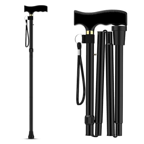 Image of Walking Stick Adjustable Height Mobility Aids Folding Walking Canes With Wrist Strap Walking Sticks For Men Women & Elderly Disabled Lightweight For Right & Left Handed Walking Stick Black (1)