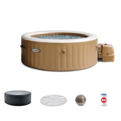 Image of INTEX PureSpa 28425EH Portable Inflatable Outdoor Bubble Massage Spa Set, Includes Energy Efficient Spa Cover, Ready for Saltwater System, 4 Person, 77