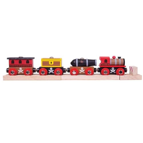Image of Bigjigs Rail Pirate Train | Kids Engine Toy for Wooden Railway Tracks | Accessories for Wood Tracks | Small Engines | Set Comes with 3 Carriages | Toddler Educational Sets | Gifts for 3+ Year Old Kids