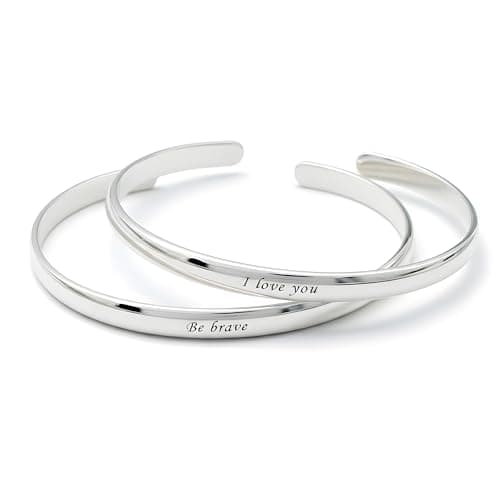Image of 925 Sterling Silver Personalised Cuff Bangle – Handmade Minimalist Bracelet for Men & Women with Custom Engraving, Adjustable Unisex Jewellery (A8)