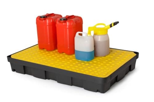 Image of Horison Industries Spill Containment Trays, 120x80x15.5 cm, 210kg Large 100L Oil Absorbent Plastic Drip Pan with Grating, Chemical Spills Drip Tray for Drums, Leaks, Workshops & Industrial Uses