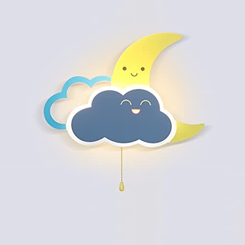 Image of WRMING Kids Wall Lamps for Bedroom with Switch 8W LED Wall Light Indoor Warm White 3000K 640lm Blue Cloud Night Lamp Bedroom Moon Bedside Lamp for Boys Girls Metal Decorative Lighting