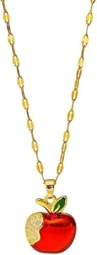 Image of QGSIWEI Cute Red Apple Fruit Pendant Necklace for Women Imitation CZ Food Charm Green Leaves Dainty Choker Link Chain Adjustable Lovely Teacher Graduation Fashion Jewelry for Mom Wife Daughter