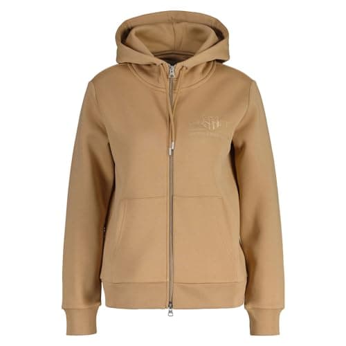 Image of GANT REG Tonal Shield Zip Hoodie, Caramel beige, S