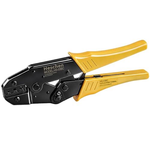 Image of Heschen Ratchet Crimper Plier, HS-03BC, Non-Insulated Terminals & Receptacle Crimping Tools, Use for 0.5-6 mm² (20-10 AWG), Yellow