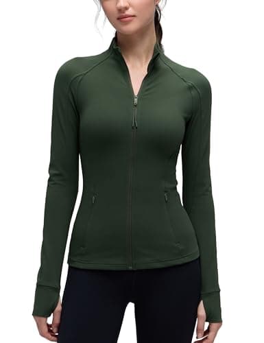 Image of CRZ YOGA Butterluxe Women's Full Zip Workout Jackets Slim Fit Sports Running Gym Jacket with Thumb Holes Legend Green 12
