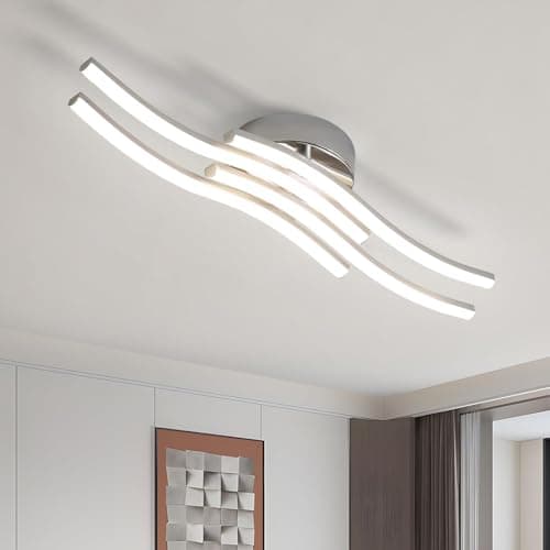 Image of Dorlink Led Ceiling Light, 4 Built-in Wave Led Boards Design Ceiling Lamps, 24W 4500K Neutral Light Chandelier,52cm 2160LM Silver Ceiling Lighting for Living Room Bedroom Kitchen Hallway Office