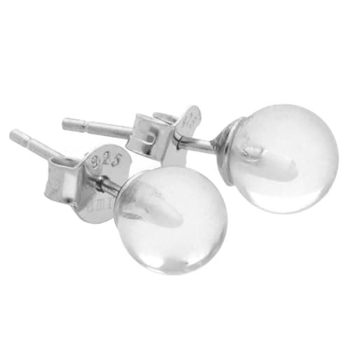 Image of Gemstone Stud Earrings with 925 Sterling Silver Posts + Gemstone Info Card | Genuine Natural Crystal Jewellery (Clear Quartz)