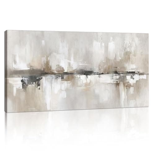 Image of FajerminArt Abstract Neutral Grey White Large Canvas Wall Art Prints Framed Nordic Minimalist Beige Grey Canvas Painting Modern Wall Pictures Artwork for Living Room Bedroom Office Home Decor 50x100cm