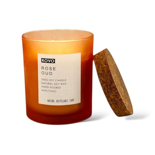 Image of Rose Oud Soy Wax Candle, Hand Poured, 200g 50+ Hour Burn Time – Floral Aromatherapy Gift for Women & Men – Ideal for Relaxation, Home Décor, Bath, Yoga
