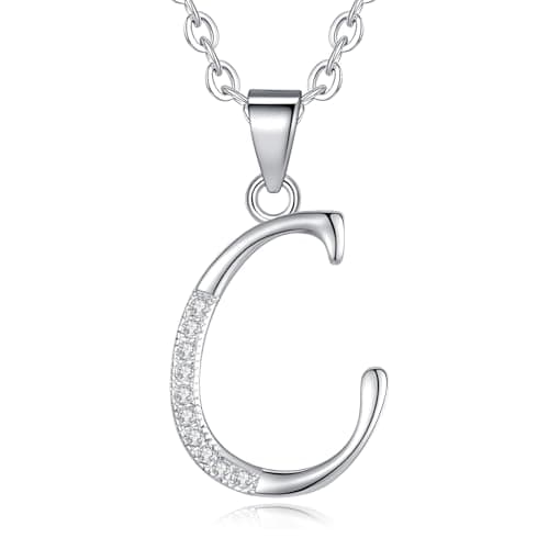 Image of VIKI LYNN Initial Pendant C 925 Sterling Silver Letter Necklace with Cubic Zirconia Personalised Gifts for Women Ladies