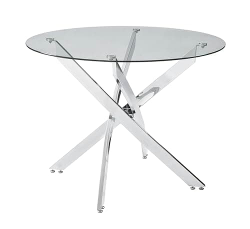 Image of Panana Glass Black White Grey Clean Glass Dining Table With Metal Legs Modern Kitchen Tables (Clear Round, 100cm Round), GLASST81 RD
