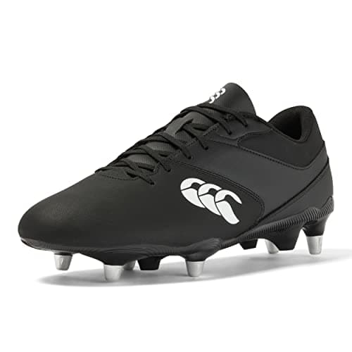 Image of Canterbury Adult Unisex Phoenix Raze Soft Ground Rugby Boots | Strong | Lightweight | Scuff Resistant Soft Ground Rugby Boots, Black/White, 9.5
