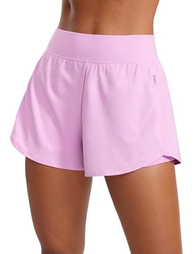 Image of CRZ YOGA Womens Double Layer Running Shorts 3" - High Waisted 2 in 1 Workout Tennis Activewear with Zip Pockets Vita Pink 10