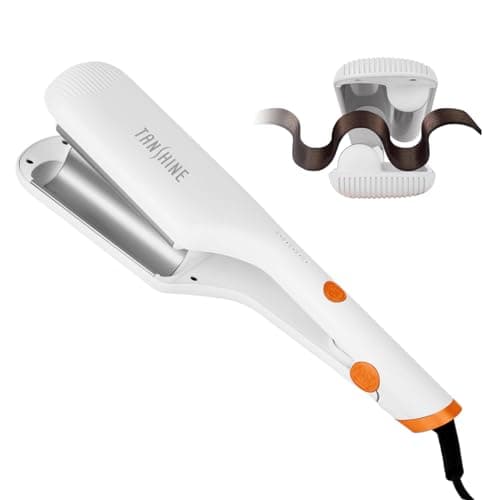 Image of TANSHINE 32mm Hair Waver Crimper for Women,Mermaid Beach Waver Hair Curler,Wave Curling Iron with 5 Heat Setting Anti-Scald for Wide Deep Waves,White