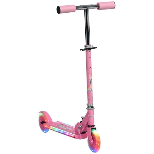 Image of HOMCOM Kids Scooter with Lights, Music, Adjustable Height, Foldable Frame, LED Wheels, for Ages 3-7 Years - Pink