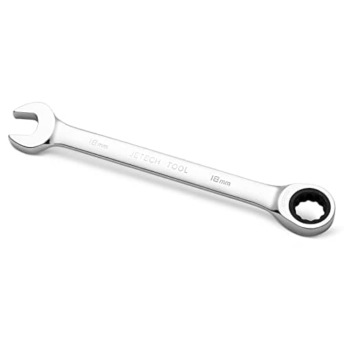 Image of Jetech 18mm Gear Wrench - Metric Industrial Grade Cr-V Steel Ratcheting Combination Wrench, Ratchet Spanner in Polished Chrome Finish