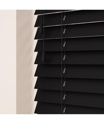 Image of 50mm Slat Black Real Wood Venetian Blind With Strings 120cm Drop