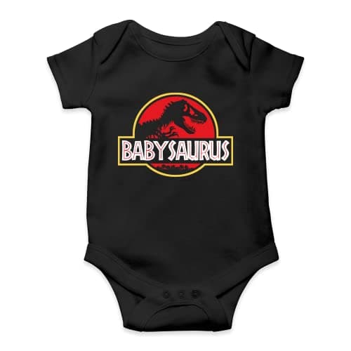 Image of SMARTYPANTS Babysaurus Babygrow - Black Baby Suit Vest Grow Romper Bodysuit Jurassic Film Movie Cinema Classic Retro Dinosaur T-Rex Cute Newborn Matching Gift Present (0-3 Months, Black Prime)