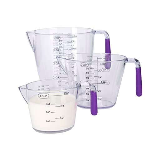 Image of Colourworks Measuring Jug Set, 3-Piece Plastic Measuring Jug with 200, 400 and 900ml Jugs, Purple