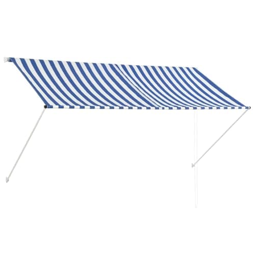 Image of vidaXL Blue and White Retractable Awning - 250x150 cm, Weather, UV, Water, Adjustable Height and Angle, Perfect for Terrace, Balcony, and Garden