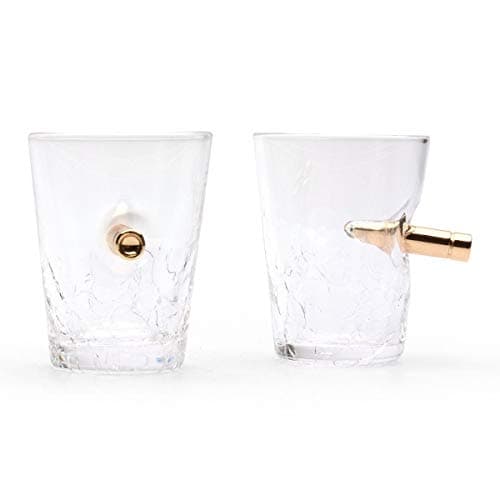 Image of CKB LTD 60ml Large Shot Glasses Set of 2 Novelty Bullet Crack Shots - Glass Spirit Drinking Tumblers (Cracked Class Effect)