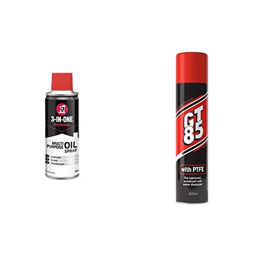 Image of 3-IN-ONE 200 ml Multi Use Aerosol - Lubricates Moving Parts, Prevents Rust and Tarnish and Stops Squeaks & GT85 Multi-purpose PTFE Spray Lubricant Penetrant and Water Displacer 400ml