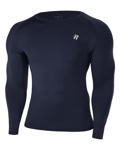 Image of Runhit Men's Compression Long Sleeve Shirt, UPF 50+ Baselayer Skins Performance Mens Muscle Fit Rash Guard for Gym Workout Basketball Fishing Navy Blue XL