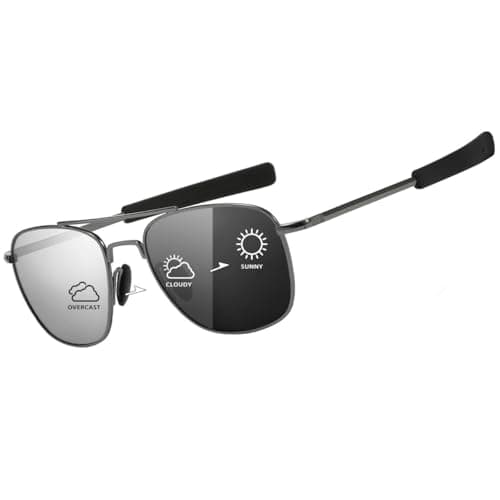 Image of SUNGAIT Polarised Photochromic Sunglasses for Men: Military Style Pilot Glasses UV400 Protection SGT285QBS-UK