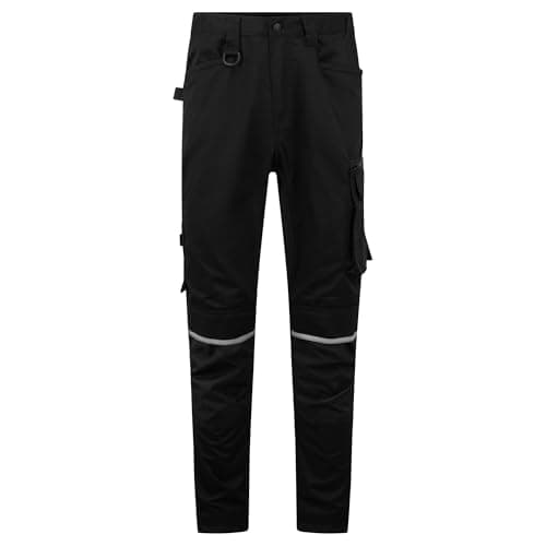 Image of Portwest CD846 WX2 Eco Craft Trousers Durable Polycotton Sustainable Workwear 4 Way Stretch Slim Fit Multi Pocket Design Knee Pad Pockets Reinforced Utility Pants, Short, Black , 36