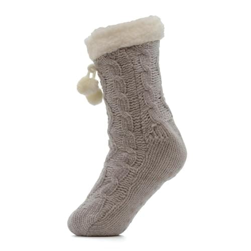 Image of A2Z Ladies Socks Chenille Cable Sherpa Lining Pom Pom Socks - Socks LS947 Grey 4-8