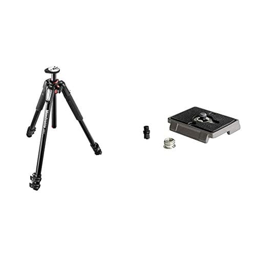 Image of Manfrotto MT055XPRO3, 055 Aluminium 3 Section Tripod, Black & 200PL, Quick Release Plate with 1/4 Inch Screw, Compatible with DSLR, Compact System Camera, Mirrorless, Multi-Colour