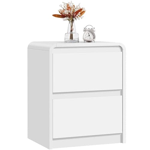 Image of Yaheetech Bedside Table with 2 Storage Drawers, No Handle Wooden Nightstand, Modern Bedside Cabinet for Bedroom Living Room, White