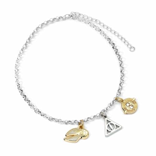 Image of Harry Potter Charm Bracelet with Three Charms - Golden Snitch, Deathly Hallows and Time Turner