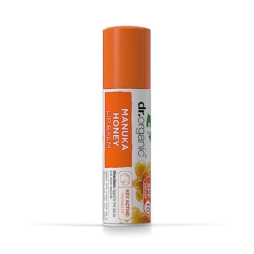 Image of Dr Organic Manuka Honey Lip Balm, Moisturising, SPF 15, Mens, Womens, Natural, Vegetarian, Cruelty-Free, Paraben & SLS-Free, Recycled & Recyclable, Organic, 5.7ml, Packaging may vary