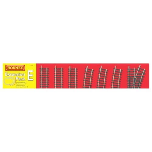 Image of Hornby R8225 OO Gauge Track Extension Pack E - Extra Track Pieces for Model Railway Sets, Model Train Track Pieces, Includes - Straight, Double Straight, Curves, RH Point, Buffer Stop - Scale 1:76