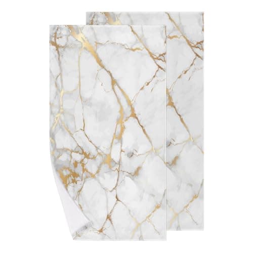Image of Mexpekil White Marble Gold Glitter Hand Towels Set of 2, Super Absorbent Highly Bath Beach Face Towels for Bathroom Kitchen Hotel Gym Home Travel Fitness Spa Pool, 72 x 36.5 cm