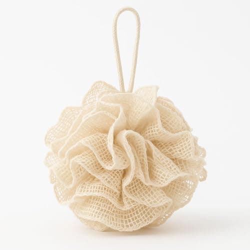 Image of Meridiana Natural Ramie Body Buffer – Biodegradable Exfoliating Shower Pouf with Hanging Loop – Eco-Friendly Bath Sponge for Gentle Daily Cleansing – Cream