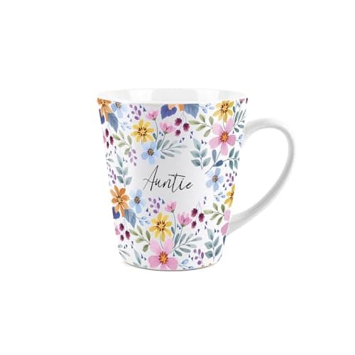 Image of Auntie Gift Mug - Colourful Flowers Small Latte Mug - Ceramic Tea/Coffee Cup Presents for Her