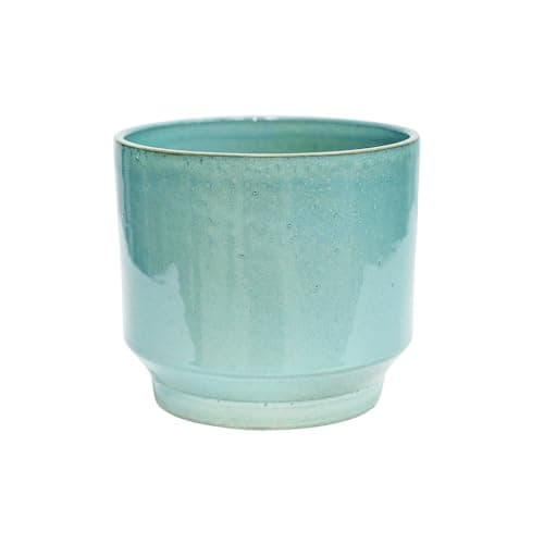 Image of Ivyline Mia Planter in Aqua for Indoor and Outdoor - Round Stylish Flower Pot with Reactive Glaze Finish - Modern Home Decoration - H11 x D11 cm