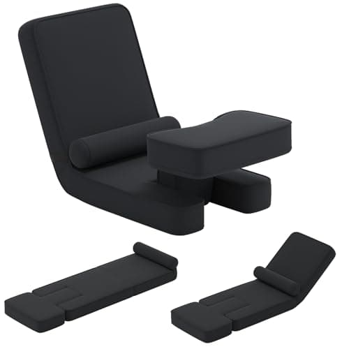 Image of COSTWAY Folding Sofa Chair, Lazy Floor Sofa Bed with 5-Level Adjustable Backrest & Footrest and Bolster, Single Padded Lounge Sleeper Recliner Floor Chair Seat for Reading Gaming Meditation, Black