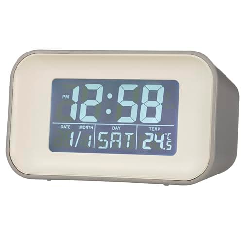 Image of Acctim Alta Retro Digital Alarm Clock Crescendo Alarm Date & Temperature Display Owl Grey 15867