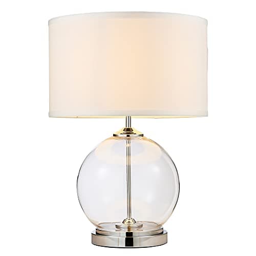 Image of LITECRAFT Rhonda Table Lamp Large Globe Glass Base with Drum Shade - Chrome
