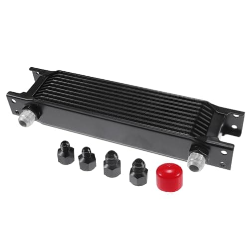 Image of Partuto 1 Set 10 Row Universal Transmission Oil Cooler - Trailers Truck RV Trans Oil Cooler Engine Radiator with 6AN 8AN Adapter Aluminum Alloy Black